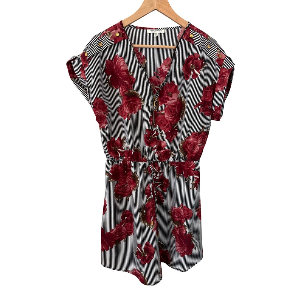 Speed Control NY Floral Dress Striped‎ Gold Button Accents Women's XL